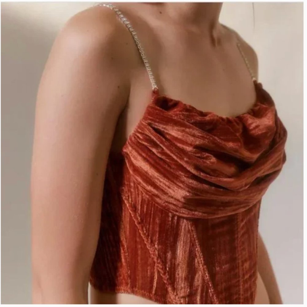 ⭐️ UO Lexi Velvet Cowl Neck Boho Peasant Hipster Romantic Corset Party Blouse